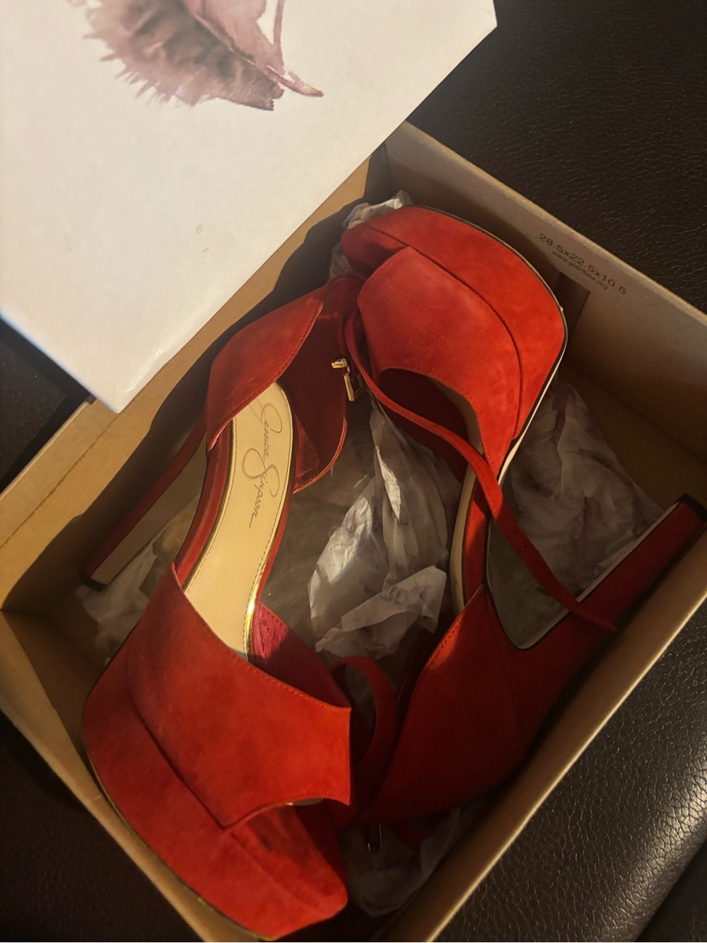 Jessica Simpson Red Suede Peep-Toe Ankle Strap Heels